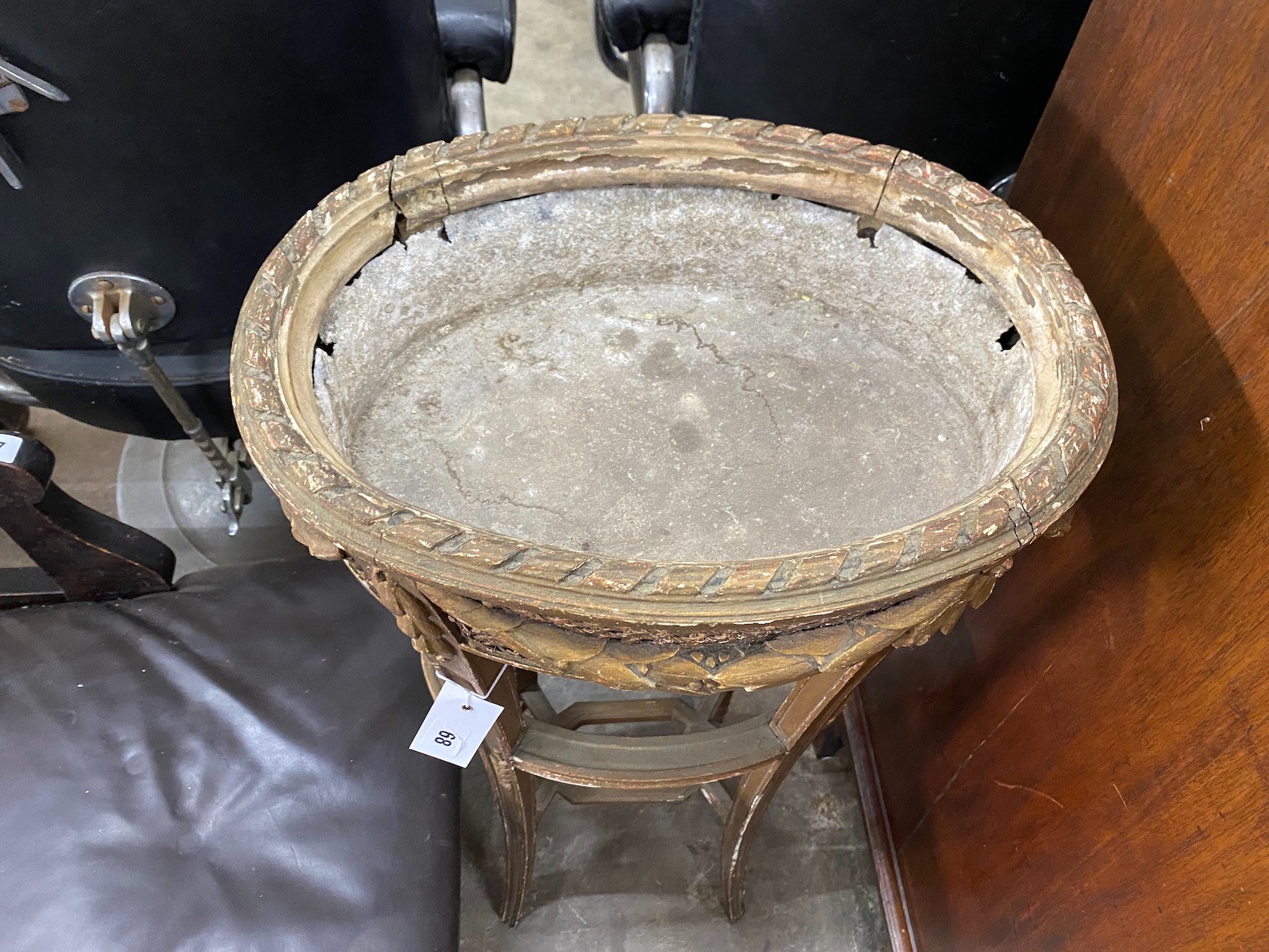 An early 20th century French caned giltwood jardiniere table, width 40cm, depth 29cm, height 85cm